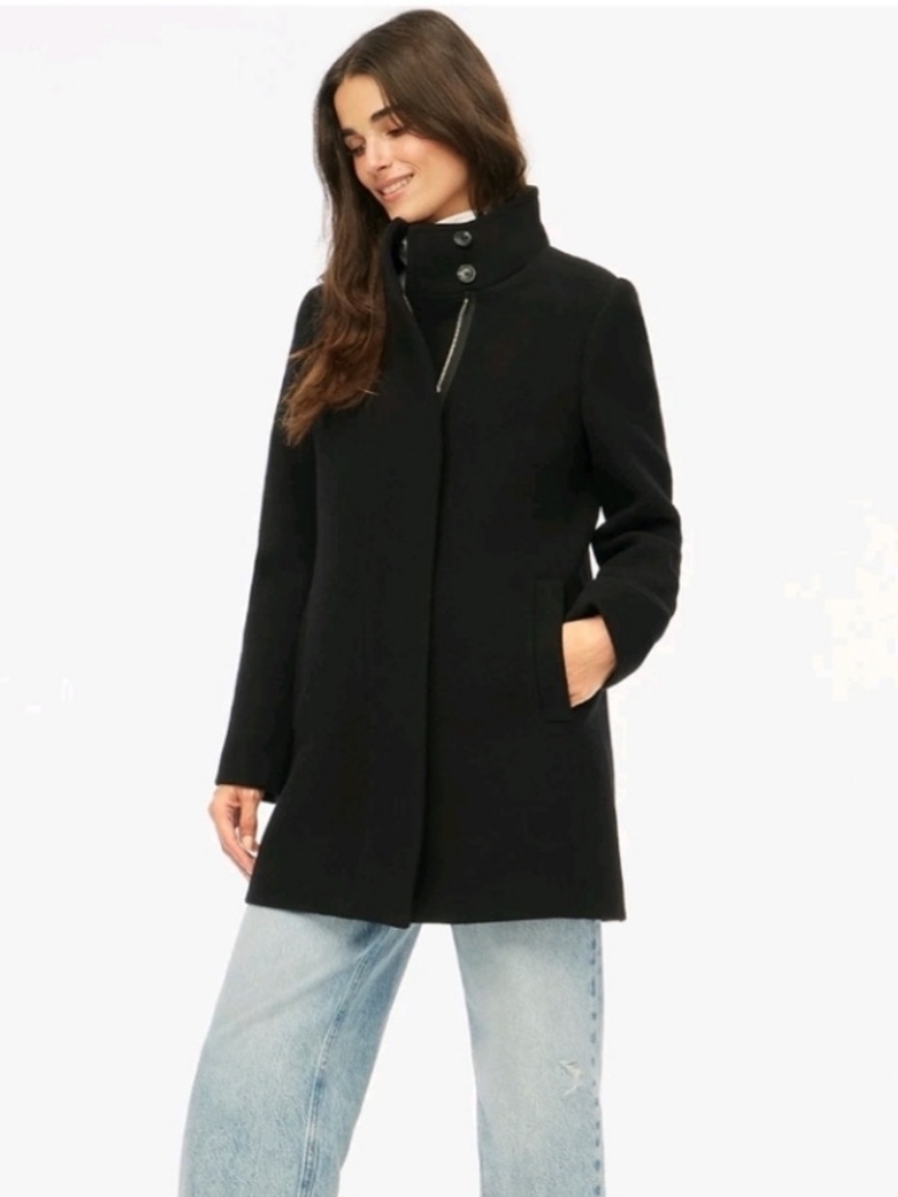 J. Crew Button Stand collar zip City Coat black wool blend size 6 BU261 $298